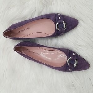 AK Anne Klein Purple‎ Suede Flats w Almond Toe & Silver Accent
